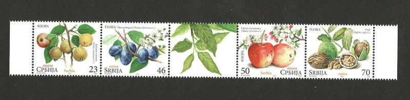 SERBIA-MNH- STRIP-FRUITS, apples, walnuts, plums, pears-FLORA-2017.