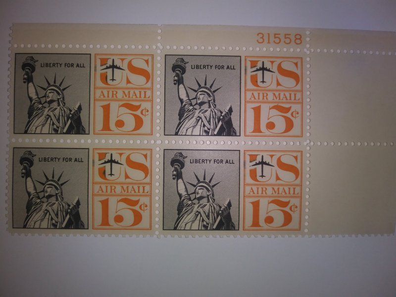 SCOTT #C58  FIFTEEN CENT LIBERTY AIR MAIL PLATE BLOCK MINT NEVER HINGED !!