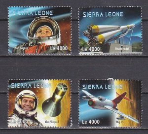 Sierra Leone, Scott cat. 3092 a-d. First Person in Space  values from sheet. ^