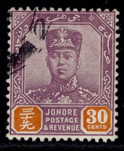 MALAYSIA - Johore GV SG117, 30c dull purple & orange, USED. Cat £19.