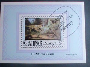 AJMAN-AIRMAIL 1970 HUNTING DOGS-IMPERF: CTO S/S VERY FINE