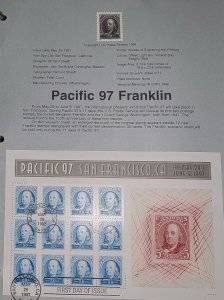 #3139 & #3140 Pacific 97 Fracklin & Washington  Souvenir  sheets 1st day issu...