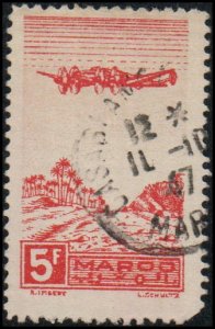 French Morocco C29 - Used - 5fr Plane Over Oasis (1944) (cv $0.35)