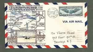 C24 First Flight cover Via Yankee Clipper; USA to Europe Crosby cachet 1939