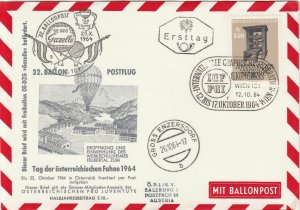 Austria 1964 Balloon+Flags Slogan Cancel Balloon Post Stamps FDC Cover Ref 28090