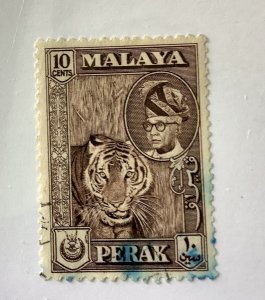 MALAYA  Perak 1957 Scott 132 used  - 5c,  Tiger & Sultan