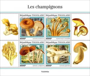Togo - 2022 Mushrooms, Woolly Milkcap, Woodtuft - 4 Stamp Sheet - TG220402a