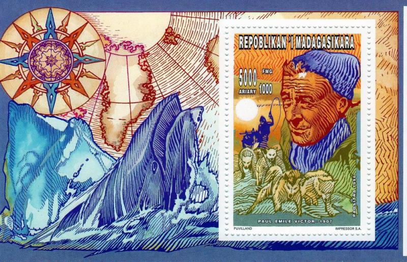 Madagascar 1996  Paul-Emile Victor Polar Explorer Souvenir Sheet Perforated MNH