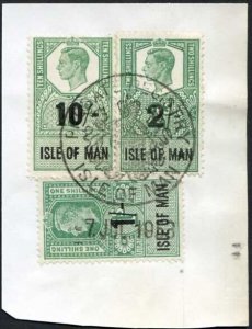 Isle of Man KGVI 10/- + 2/- + 1/- Key Plate Type Revenues CDS on Piece