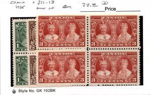 Canada, Postage Stamp, #211-213 Mint NH Blocks, 1935 (AK)