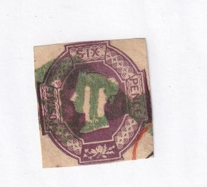 GB Q/VICTORIA SG 59 6p DULL PURPLE EMBOSSED DUBLIN GREEN CANCEL CAT VALUE £1000