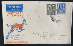 1932 Mpika Northern Rhodesia First Flight Airmail Cover To Cairo Egypt Imperial