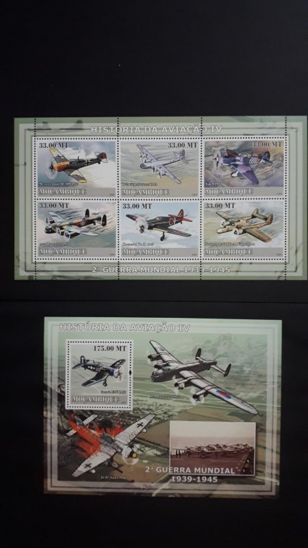 Airplanes - History of Aviation 4 - Mozambique 2009 - Complete SS + Bl ** MNH