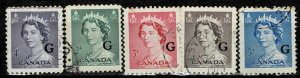 CANADA 1953 QUEEN ELIZABETH DEFINITIVES O/PT G  USED