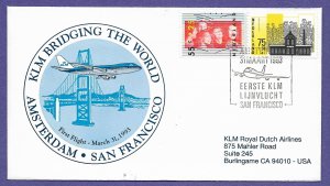 KLM - AMSTERDAM / SAN FRANCISCO, 1993 FIRST FLIGHT AIRMAIL COVER.
