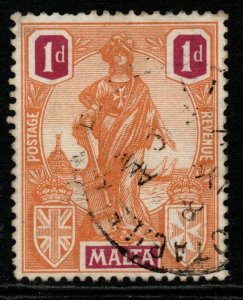 MALTA SG125w 1922 1d ORANGE & PURPLE WMK CROWN RO RIGHT OF CA FINE USED