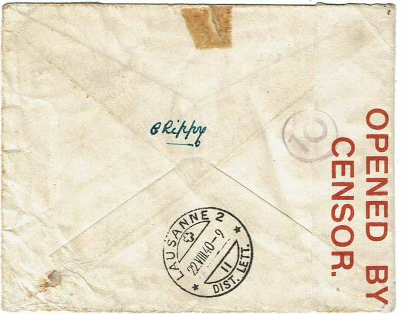 Curacao 1940 Aruba cancel on cover to MALTA, via Switzerland, Malta censor