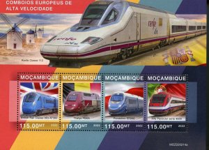 MOZAMBIQUE 2022 EUROPEAN HIGH SPEED TRAINS SHEET MINT NH