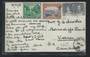 CYPRUS (P1110B) 1937 KGVI 4 1/2PI AEROGRAMME CHIROHITIA RURAL SERVICE TO USA