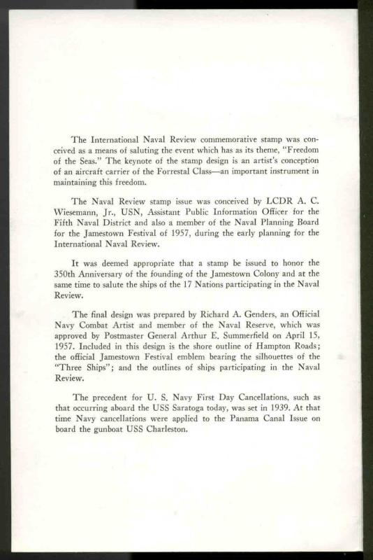 1091 INTERNATIONAL NAVAL REVIEW FIRST DAY CEREMONY PROGRAM MELLONE cats $30