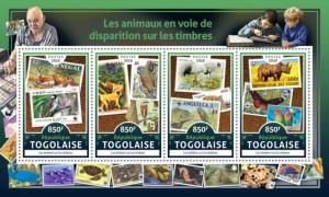TOGO - 2016 - Endangered Animals, Stamps on Stamps - Perf 4v Sheet - MNH
