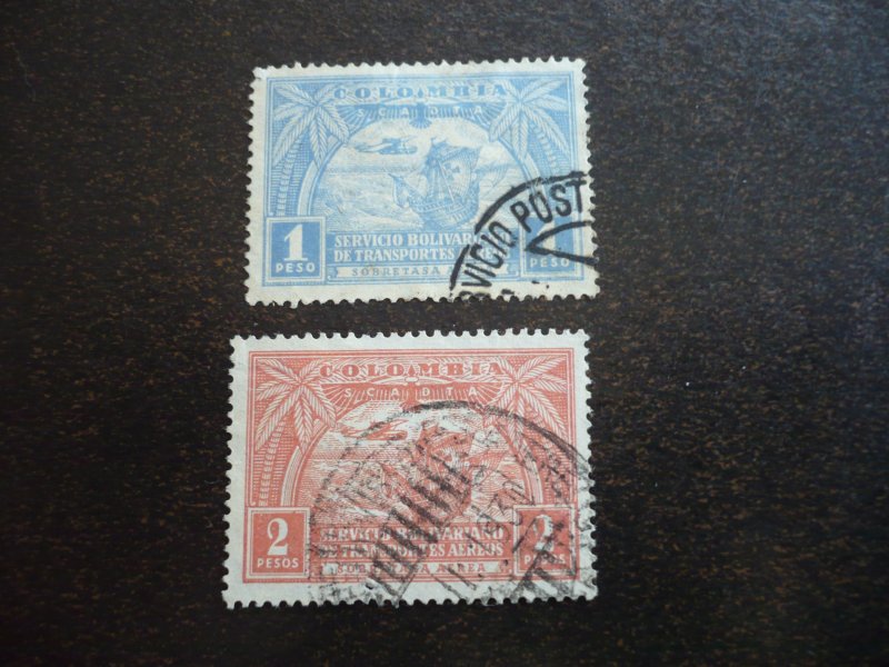 Stamps - Colombia - Scott# C64-C65 - Used Part Set of 2 Stamps