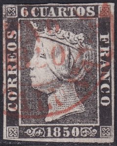 Spain 1850 Sc 1b used Cataluna date (baeza) cancel type I position 2