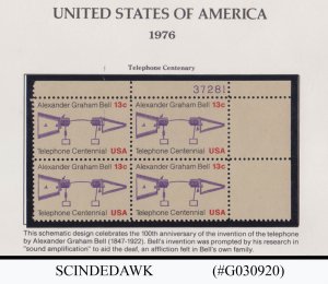 UNITED STATES - 1976 USA CENTENARY OF INVENTION OF TELEPHONE BLK OF 4  MNH