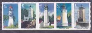 US 4150a (4146-50) MNH 2007 41¢ Pacific Lighthouses Strip of 5 Very Fine