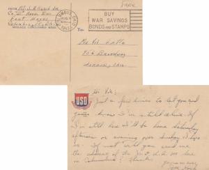 United States Ohio Columbus 1943 machine  Postcard  Reverse Red and Blue Illu...