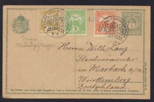 HUNGARY TO GERMANY 1916 UPRATED 5H POSTAL CARD WITH BUDAPEST 1916.DEC.30 SPECIAL