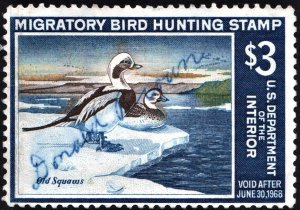 RW34 $3.00 Old Squaw Ducks Stamp (1967) Signed