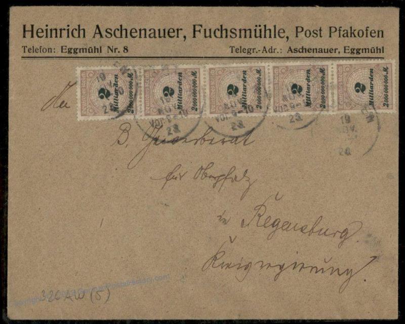 Germany High Inflation Cover Nov 19 1923 Mi326AW Last Day Rate 10 Billion  72317