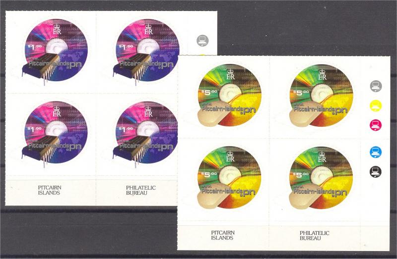 PITCAIRN DOT-COM STAMPS SET 2001, NEVER HINGED. BLOCKS OF 4!