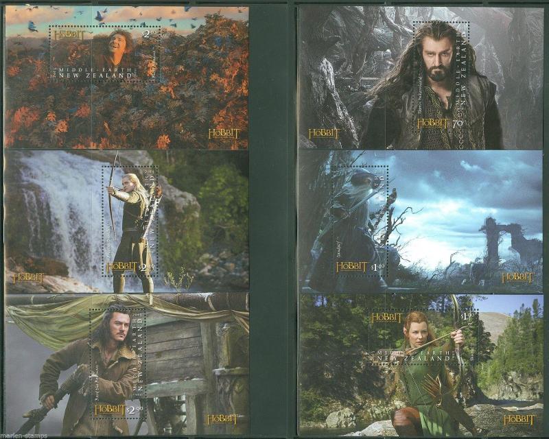 NEW ZEALAND  HOBBIT 2013 THE DESOLTAION OF SMAUG SET 6 DELUXE SOUVENIR SHEET  NH