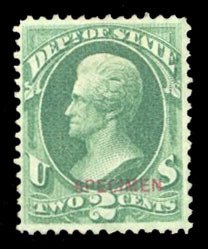 United States, Officials #O58s Cat$90, 1875 State, 2c bluish green, Overprint...