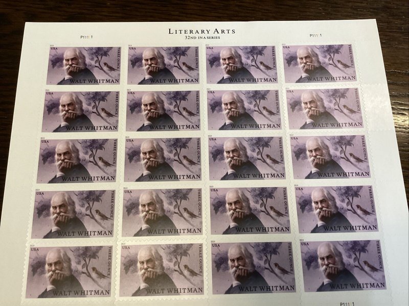 Scott#5414 Walt Whitman (3 Ounce Rate)  -  Pane of 20  Stamps -MNH-2019-US