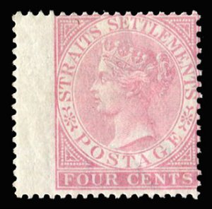 Straits Settlements #11 Cat$87.50, 1867 4c rose, hinged