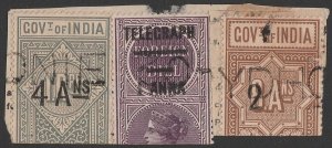 INDIA 1904 QV & KEVII Telegraph Surcharge set on piece.