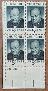 United States #1264 5c Winston Churchill MNH block of 4 plate #28105 (1965)