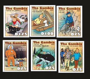Stamps. The Adventures of Tintin, Gambia 2022 year , 6 stamps imperforated