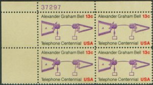 1976 Alexander Graham Bell Plate Block of 4 13c Postage Stamps, Sc#1683, MNH, OG