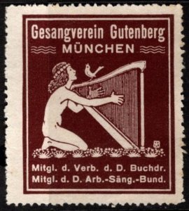 Vintage German Poster Stamp Gutenberg Singing Association Munich Unused
