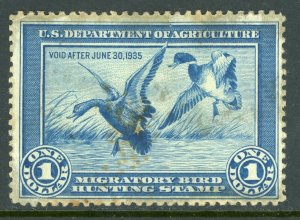 USA 1934 Duck Stamp $1.00 Mallards Scott #RW1 Mint B146