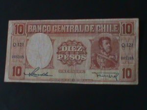 CHILE-CENTRAL BANK OF CHILE-SANTIAGO 10 PESOS-CIRCULATED-VF- VERY OLD NOTE