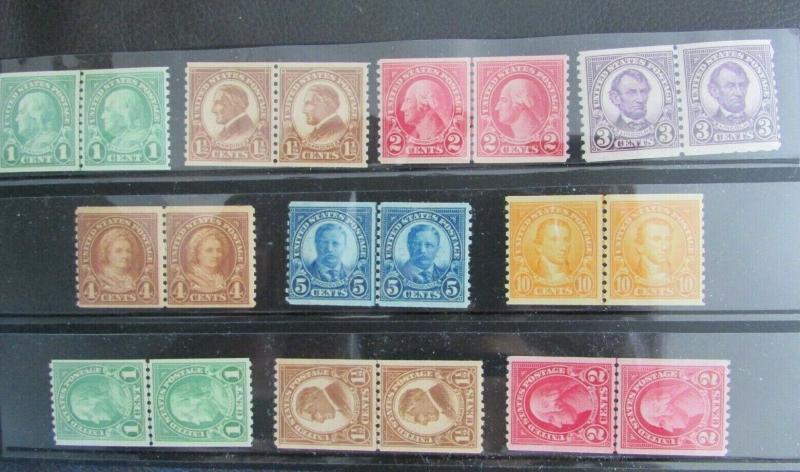 c1925 United States  SC #597-606  MNH  Coil Pairs Line Pairs 