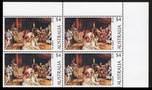 AUSTRALIA SC#576 Tom Roberts Painting - Shearing the Rams BLK of 4 (1974) MNH