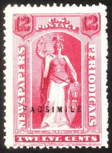 1875, US 12c, Newspaper stamp, MNG Facsimile, Sc PR16