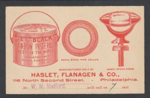 US Sc UX12 used 1895 1c Postal Card, Pennsylvania usage, Jewel Stove Knobs