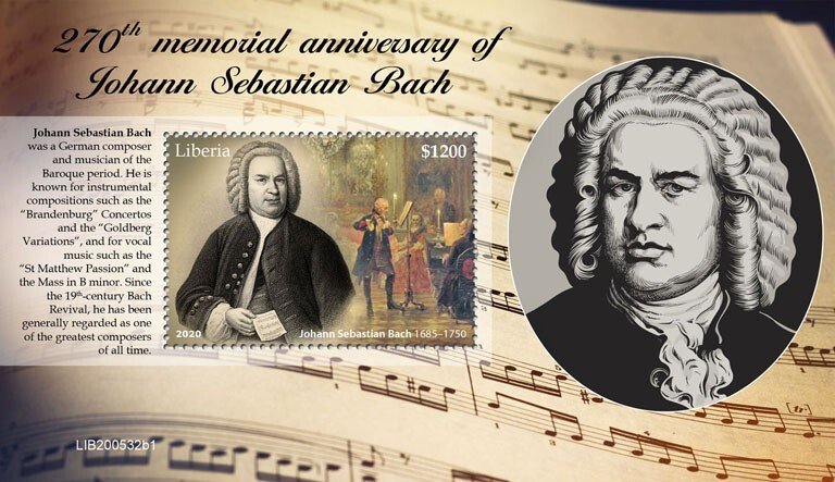 LIBERIA - 2020 - Johann Sebastian Bach - Perf Souv Sheet #1  - Mint Never Hinged